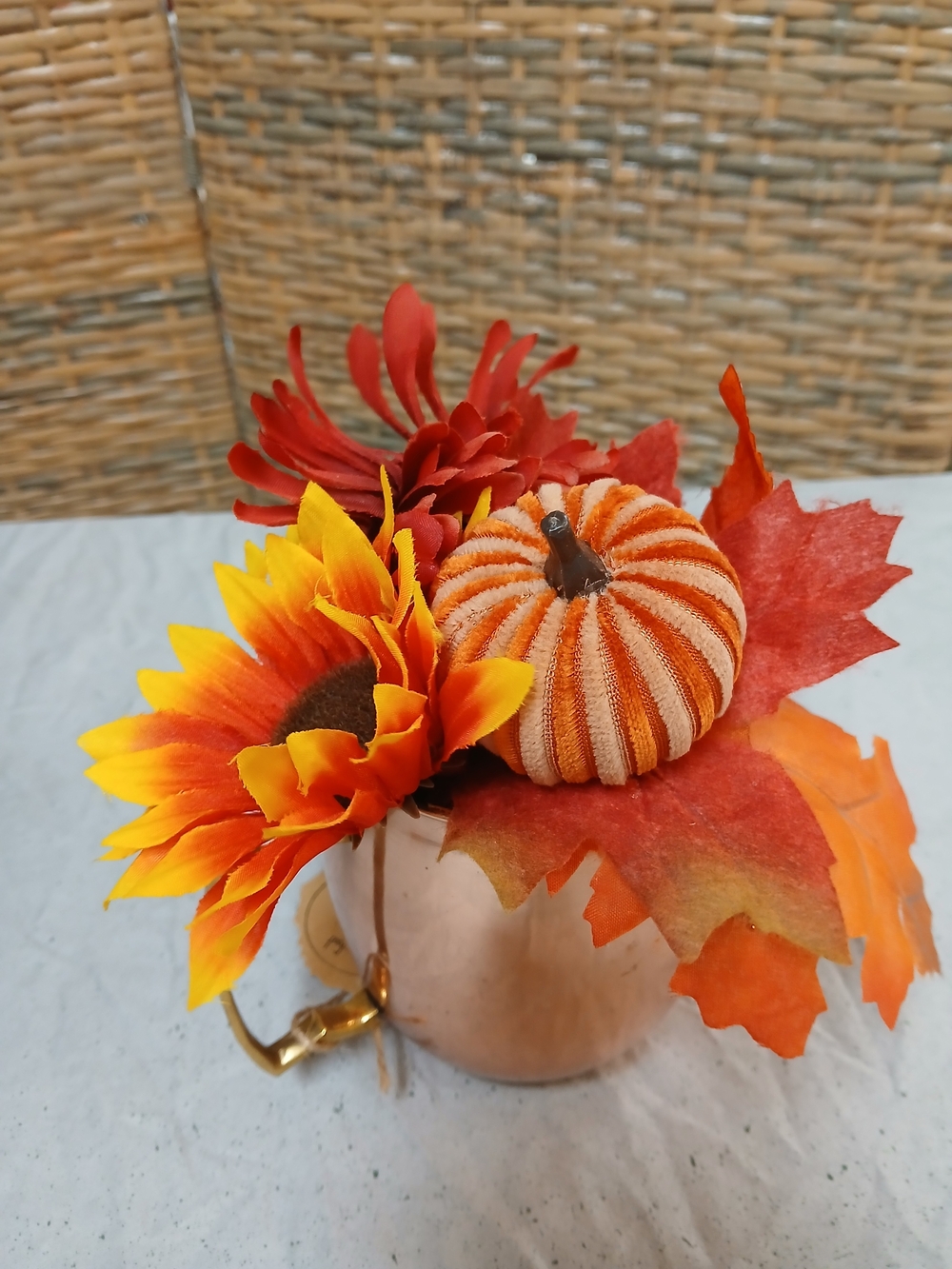 Autumn Pumpkin Floral Arrangement - Orange Sunflower Accent